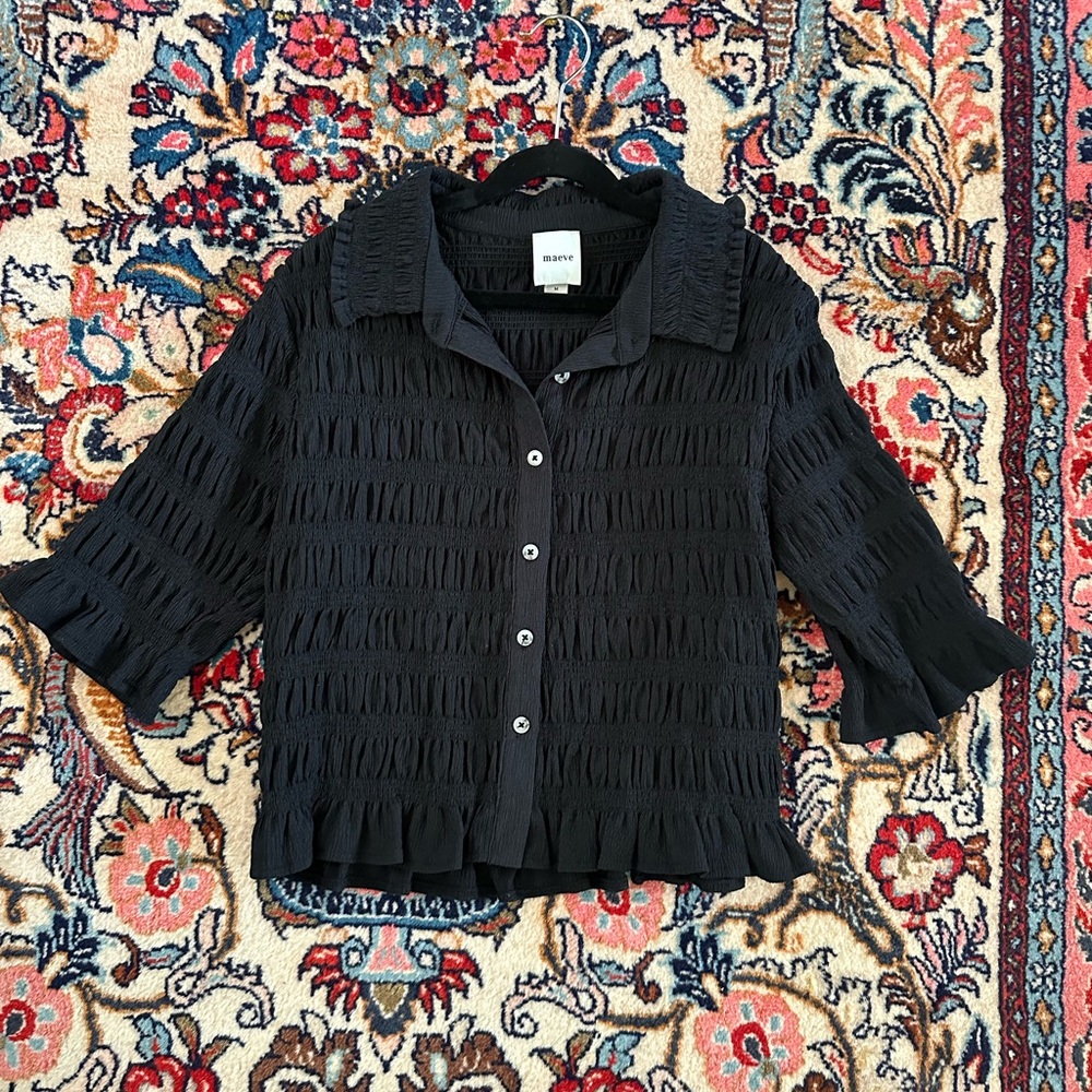 Maeve Smocked Button-Front Top Size M
